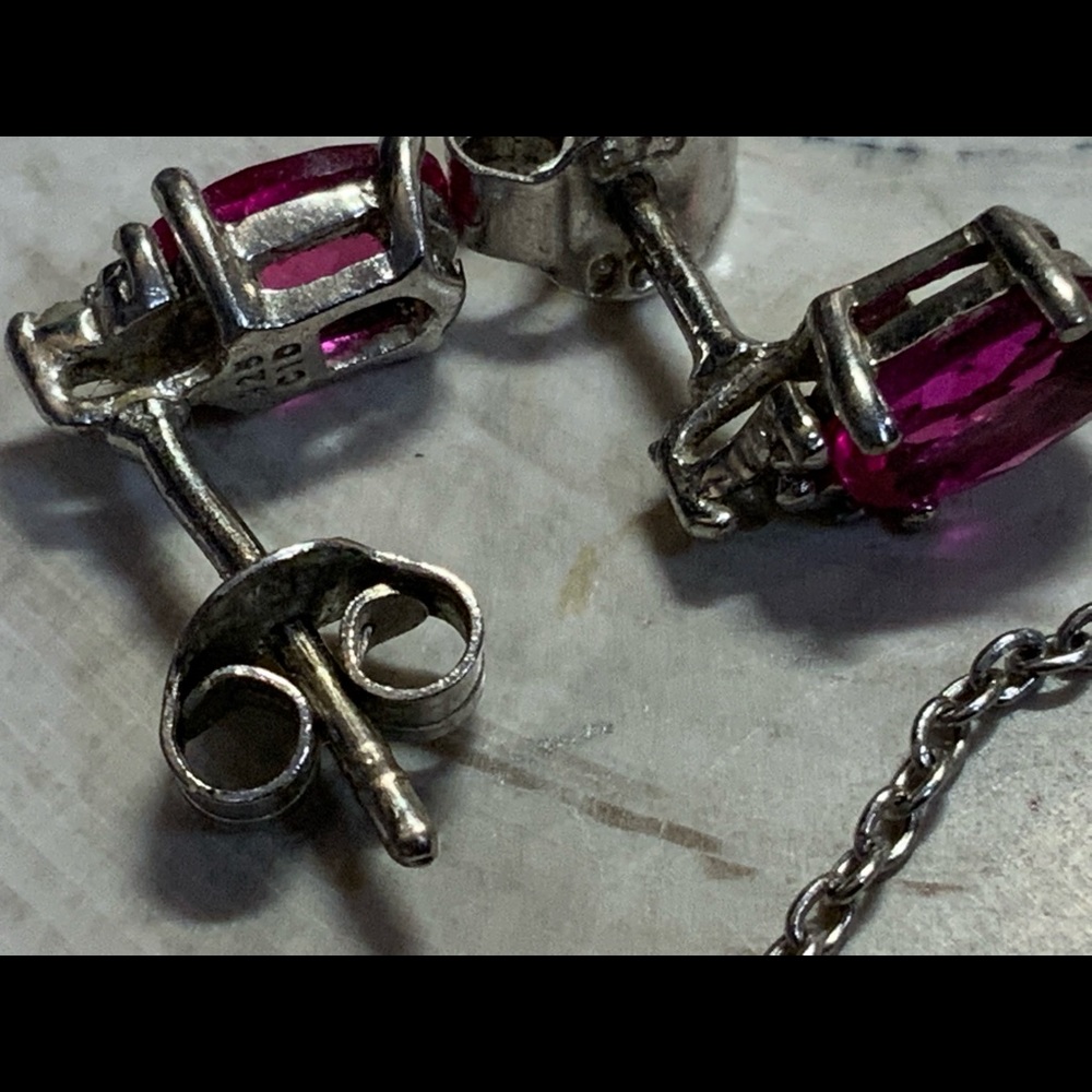 Ruby Sterling Silver Necklace And Earrings - image 3